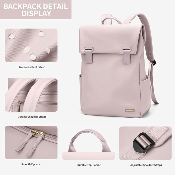 NEW Golf Quality Women Laptop Backpack Travel Fit 15.6" (Dusty Pink) Elegant - Picture 3 of 7